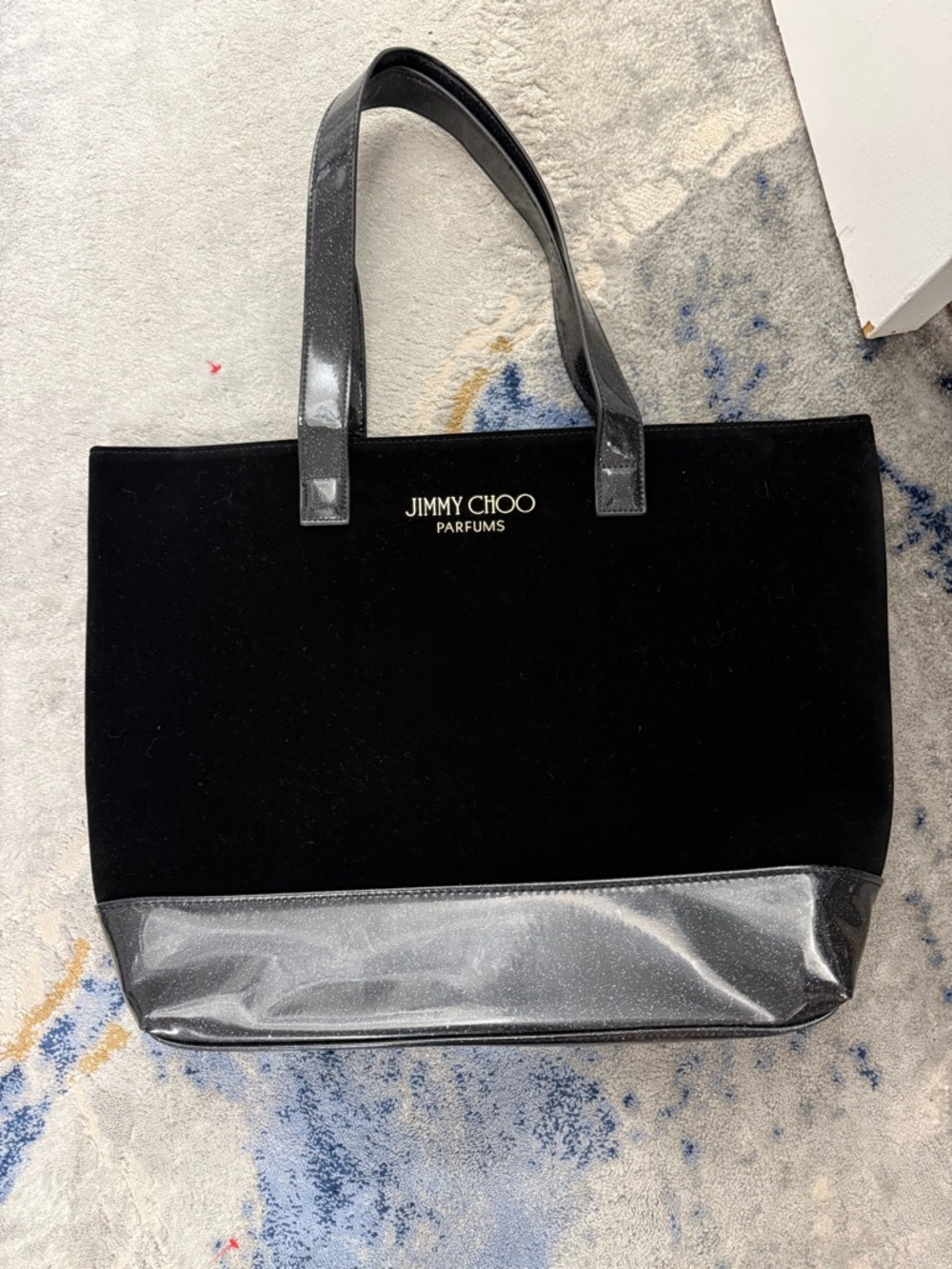 Jimmy Choo Black Velvet Tote with Glossy Trim new large